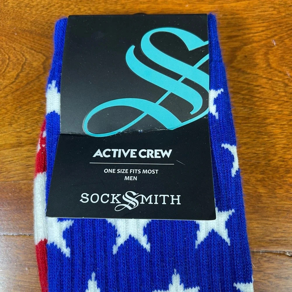 American Flag USA Socksmith Mens‎ One Size Fits Most NWT Active Crew Socks